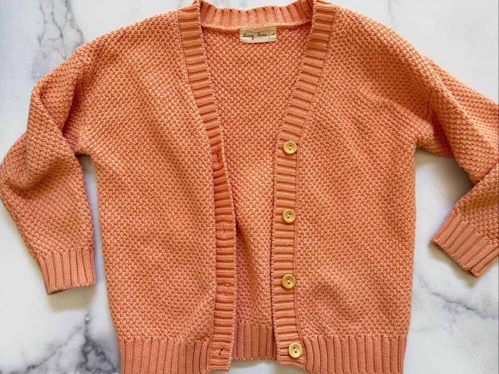 Lacey lane 4t  girls pink coral knit cardigan imported button up cottage teatime